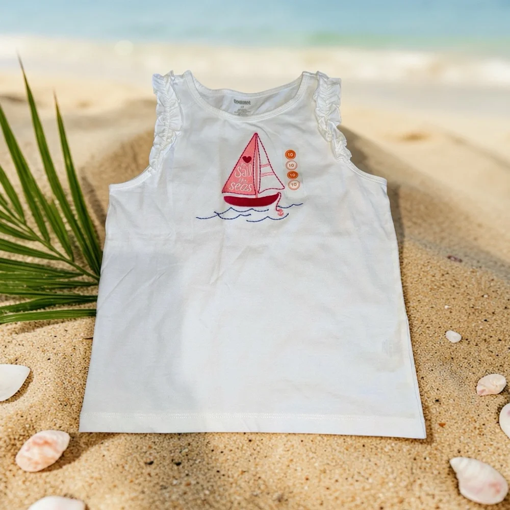 Gymboree Tank Top with Pink Sailboat Appliqué (10) NEW